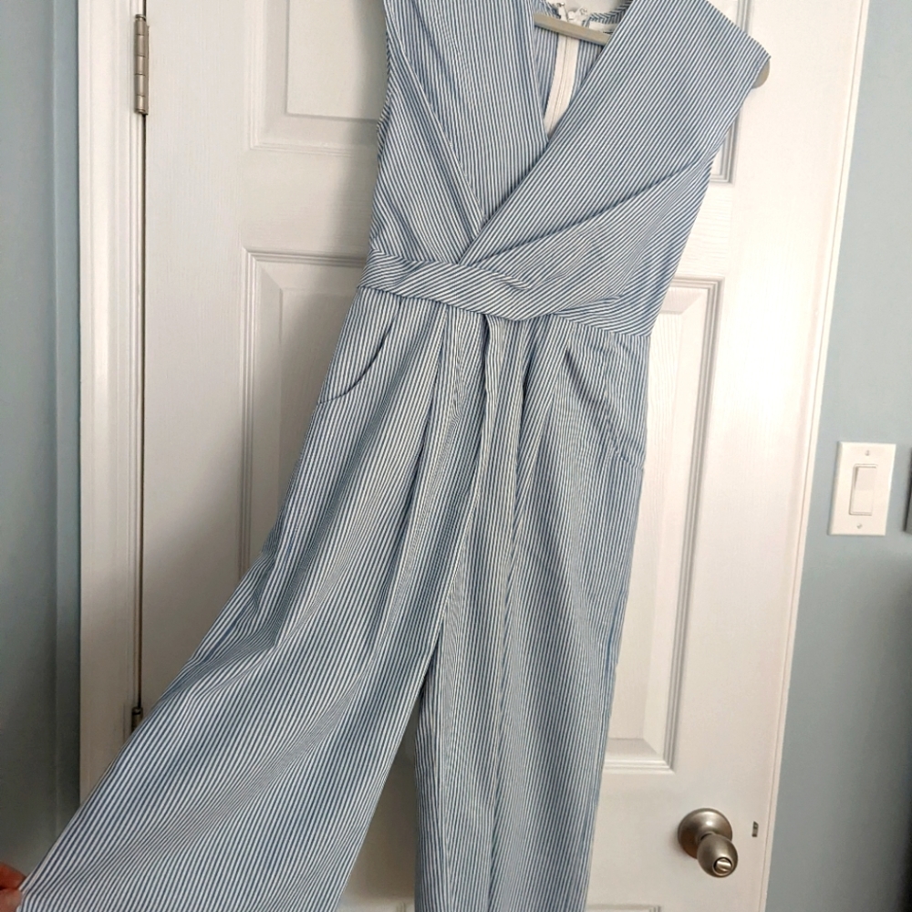 Line + Dot blue and white striped jumpsuit in xs